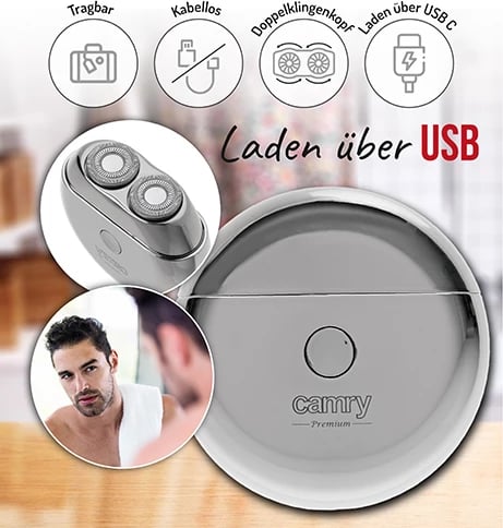 Makinë rroje udhëtimi, Adler, CR 2938, pa kabllo, 2 koka, USB-C, 250mAh, me kabllo karikimi