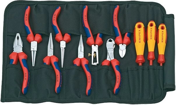 Kasë veglash Knipex Werkzeugtasche Fernmelder, me pincë dhe kaçavida, multikolor