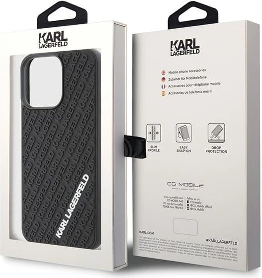 Mbështjellës Karl Lagerfeld 3D Rubber Multi Logo për iPhone 15 Pro Max, i zi