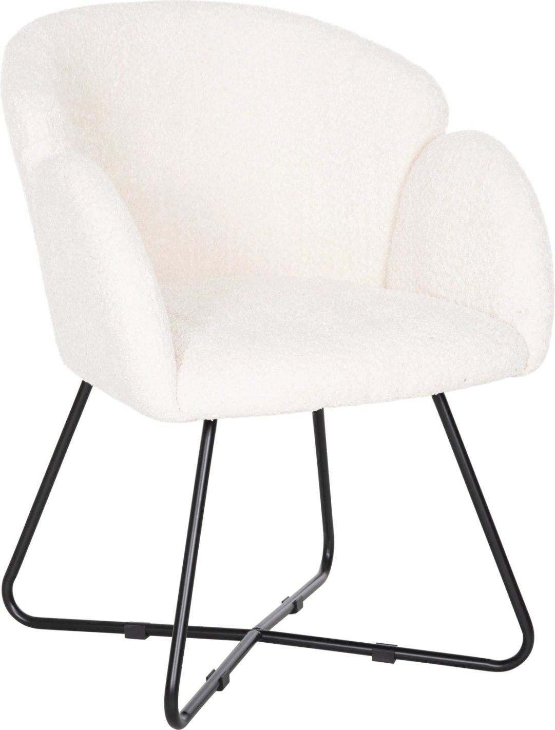 Karrige e rehatshme HARNIS FH9603.06, ecru boucle, bazë metalike e zezë, 59.5x64x77 cm