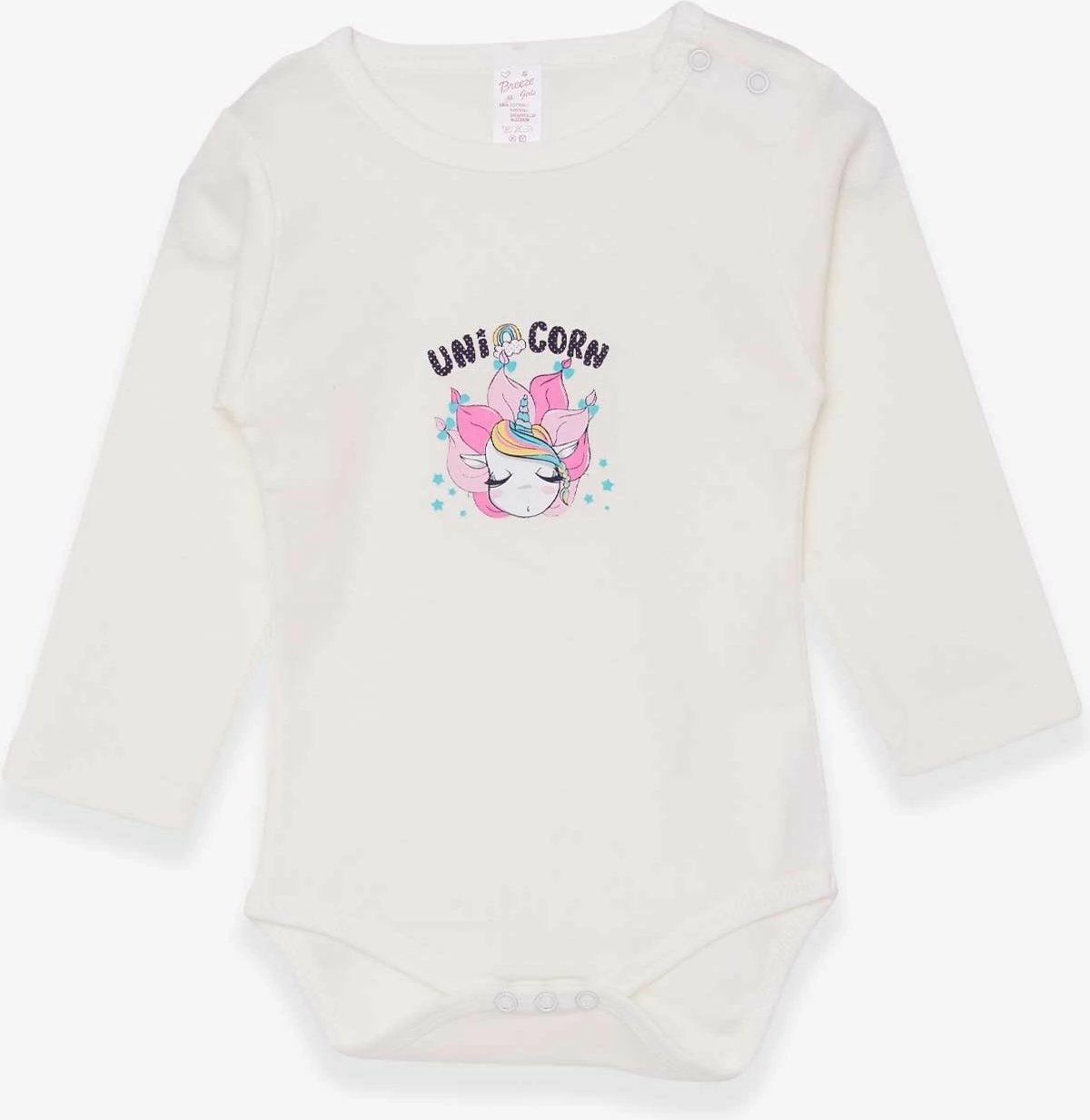 Body për vajza të vogla Breeze, me print të një unicorni, ngjyrë ekrë