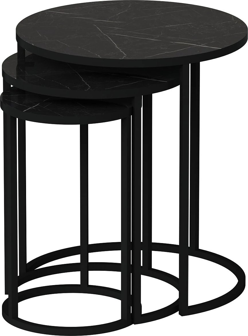 Set tavolinash të vendosshme, 3 copë, ngjyrë e zezë, Gloria