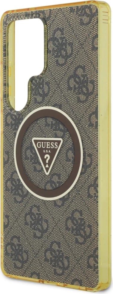 Mbështjellës Guess 4G Glitter Triangle Buttons MagSafe për Samsung Galaxy S25 Ultra, Kafe Mbështjellës Guess 4G Glitter Triangle Buttons MagSafe për Samsung Galaxy S25 Ultra, Kafe