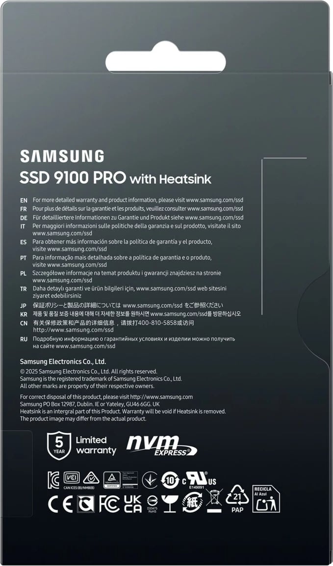 SSD Samsung 9100 PRO M.2 NVMe 2TB PCIe 5.0 me heatsink, i zi