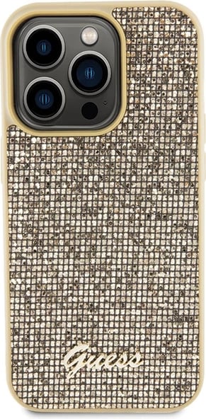 Mbështjellës Guess Disco Metal Script për iPhone 15 Pro, ari