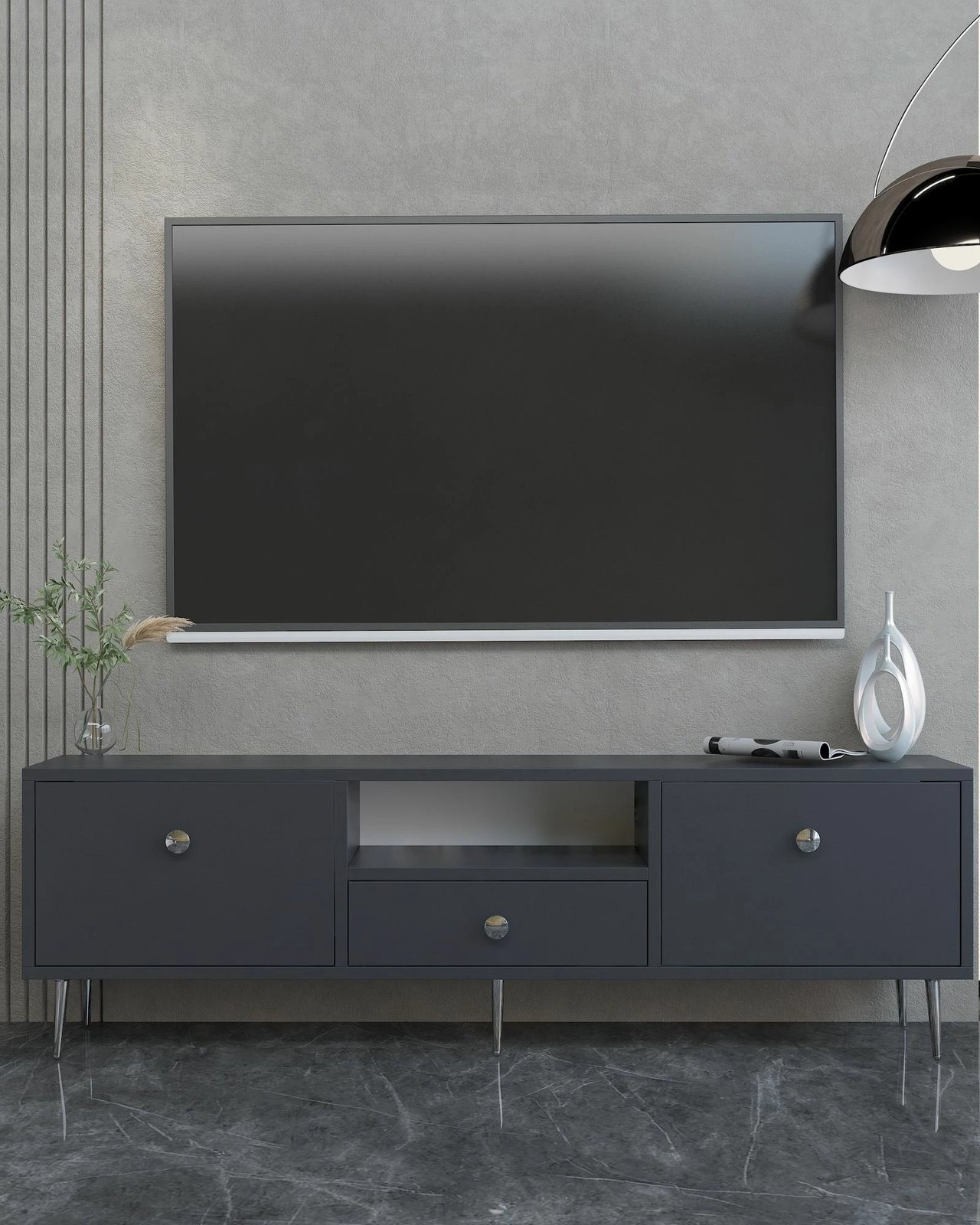 Komodë për TV Skye Decor, 1307-DROP-1, antracit, argjend