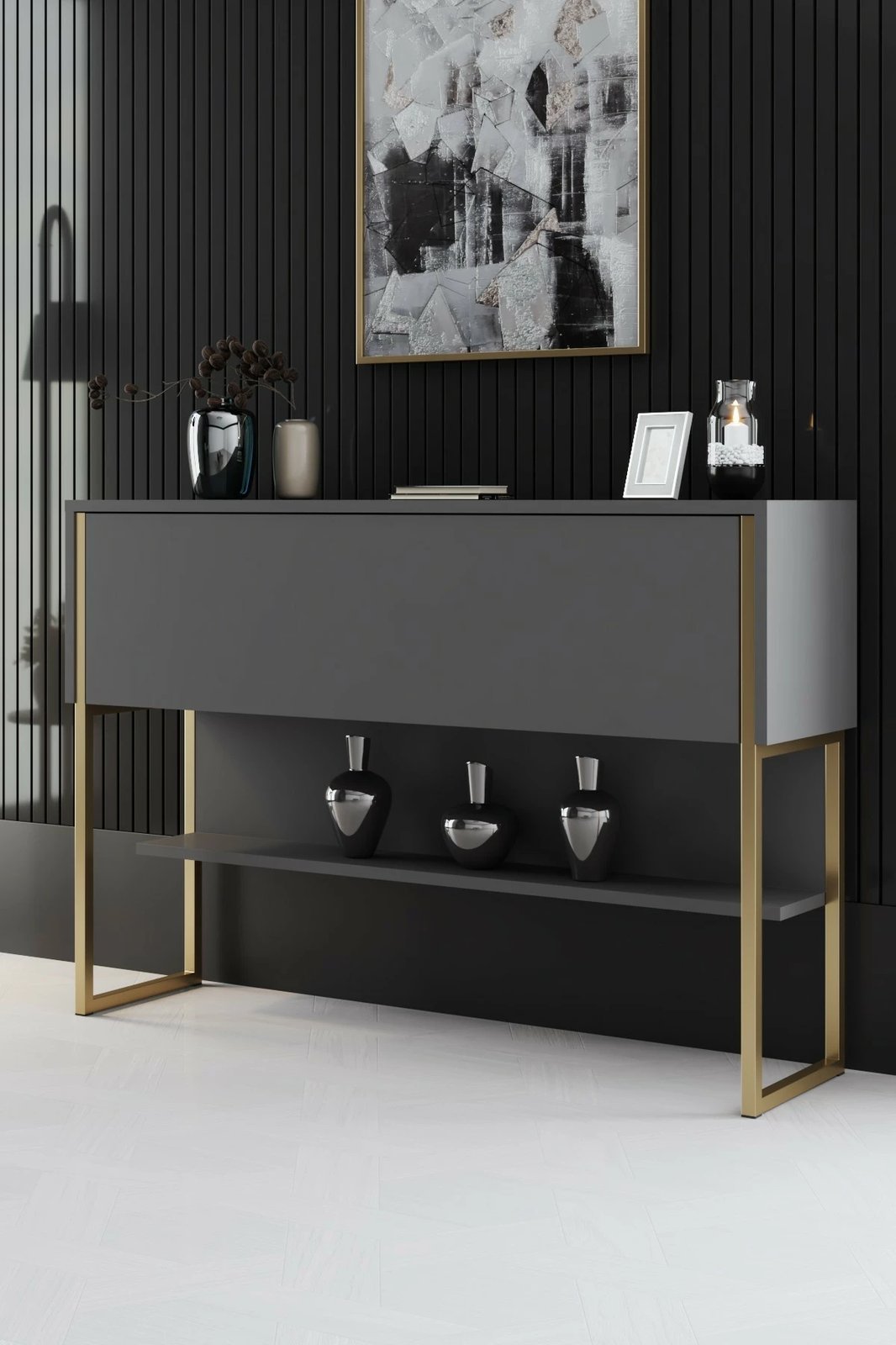 Komodë Skye Decor, ngjyrë ari dhe antracit, Luxe