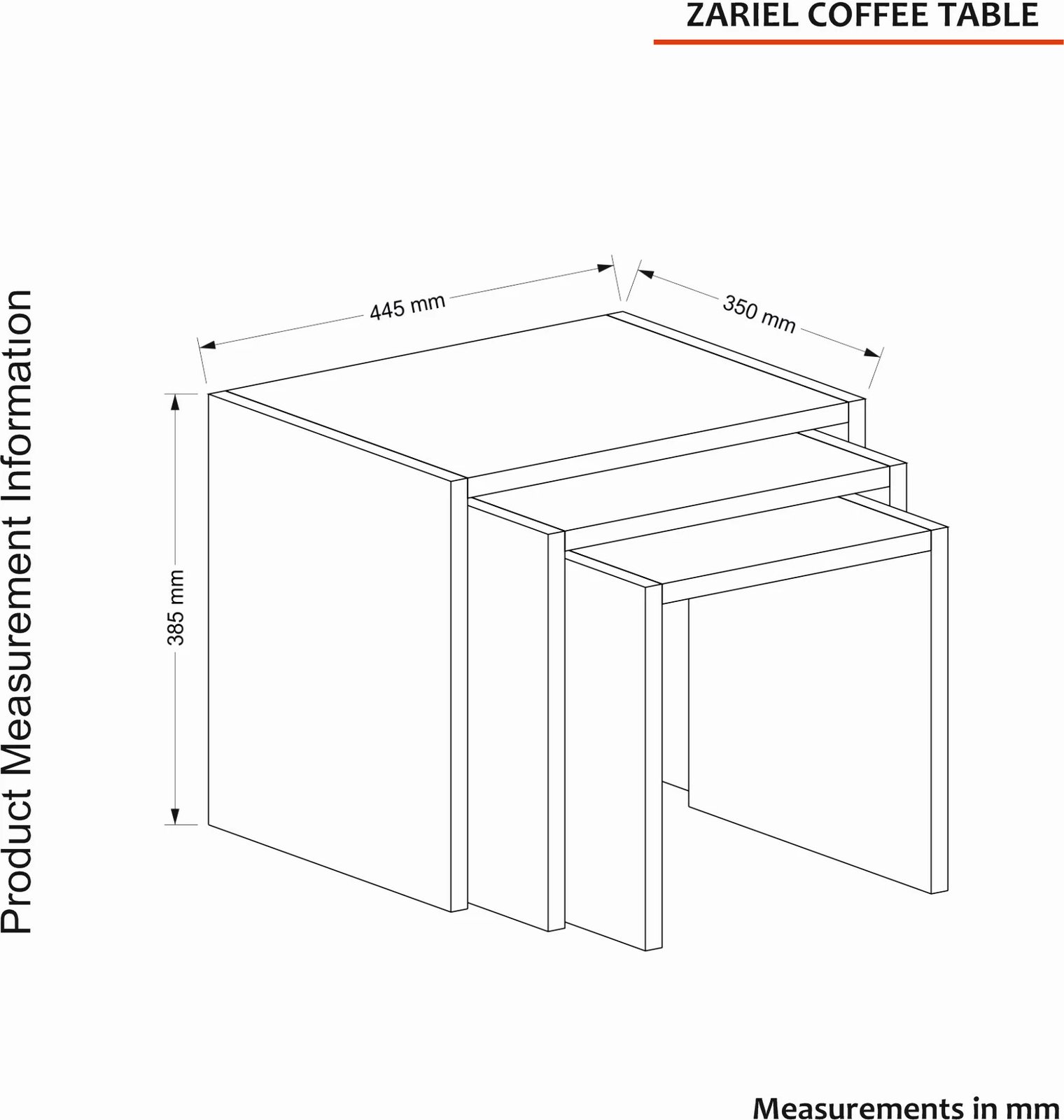 Set tavolinash të mbivendosura (3 copë), Skye Decor, Zariel, e bardhë