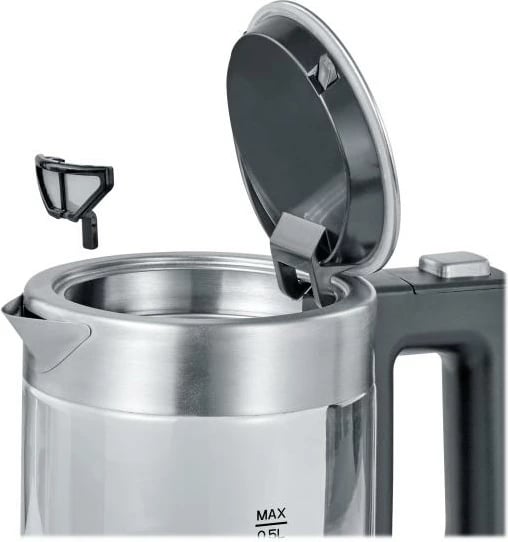 Zierëse uji, Severin, WK 3472, 0.5 L, xham + çelik inox, argjendtë/zezë