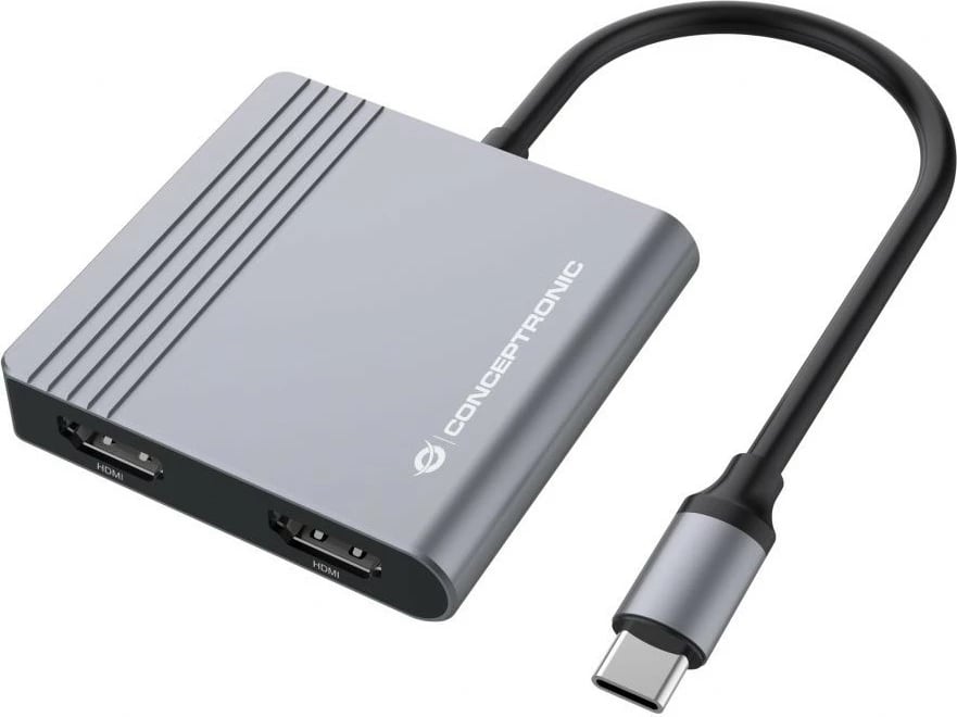 Dock Conceptronic 4-1 USB-C, 2x HDMI, USB 3.0, 100W PD, 25cm, gri