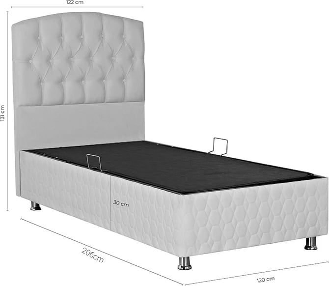 Krevat Lanse me depo, kadife, ngjyrë gri e errët, 120x200cm