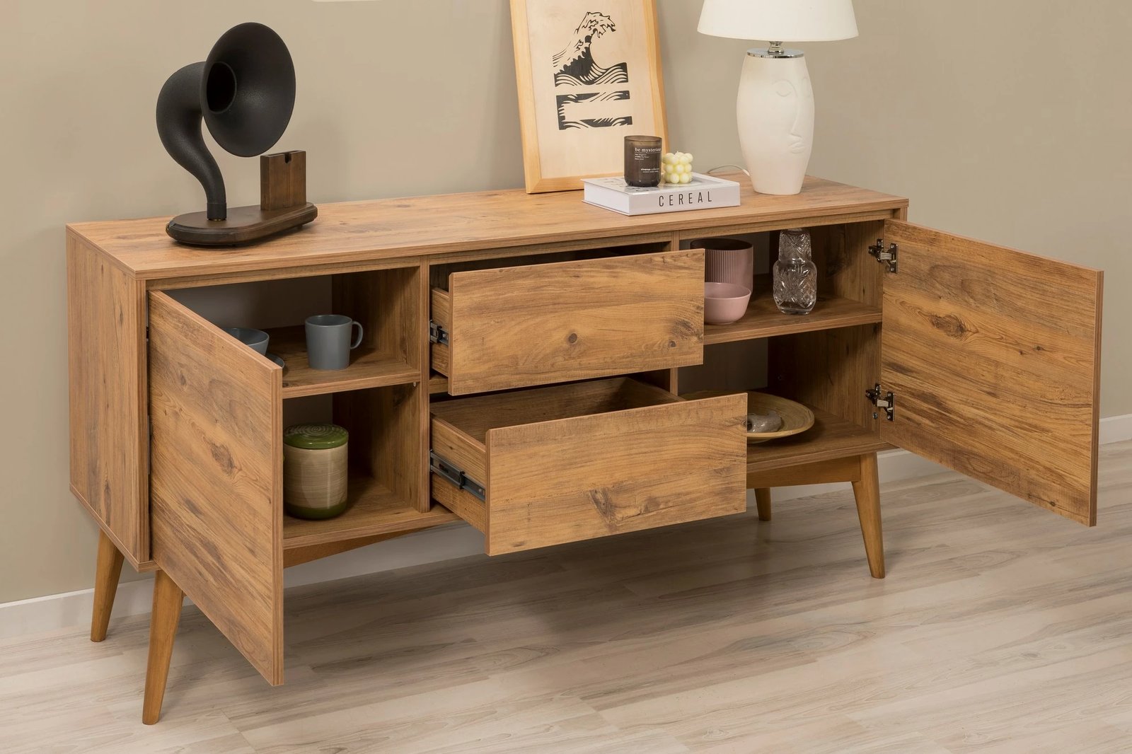 Set tavoline e zgjatshme me karrige dhe konsol (7 pjesë), Skye Decor, Vina 03 1005, ngjyrë pishë atlantike, krem