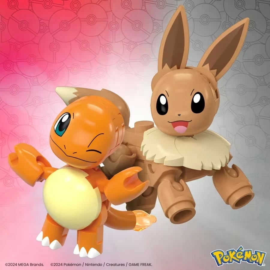 Set lodrash Mega Bloks Pokemon Pokeball 2-pack Charmander dhe Eevee, plastikë, 40 pjesë