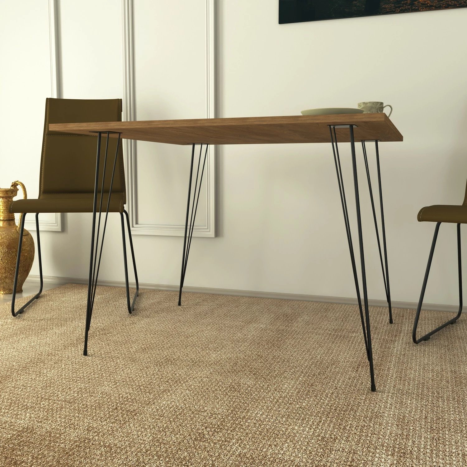 Tavolinë Hanah Home, katrore, ngjyrë lisi kaukazian, Sandalf