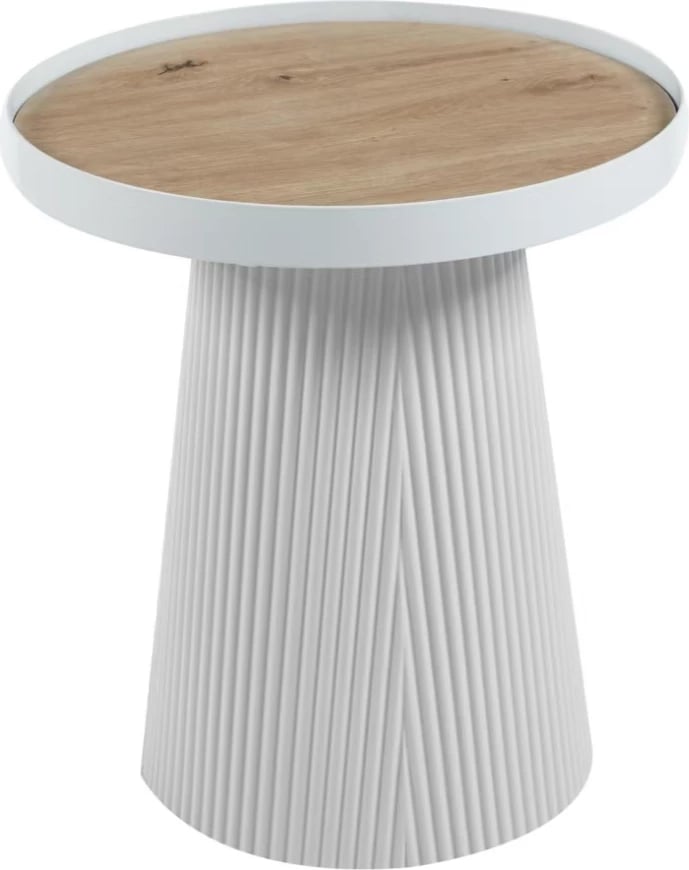 Tavolinë anësore DENTON, MDF, ngjyrë druri natyral-bazë e bardhë, Φ45x51.5 cm.