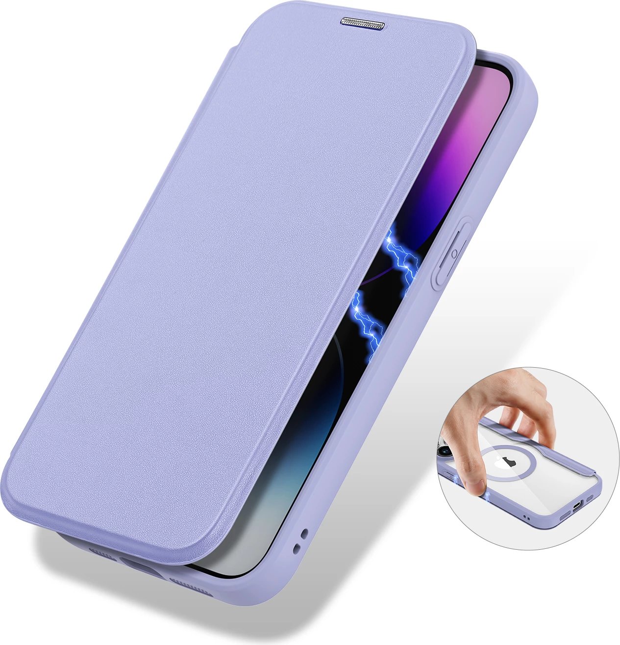 Mbështjellës Dux Ducis Skin X Pro për iPhone 15 Pro Max, me MagSafe, me kapak, Vjollcë