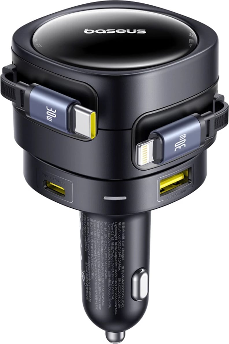 Karikues makine Baseus Enjoyment Max 90W, 2x USB-C + kabllo USB-C dhe Lightning, i zi