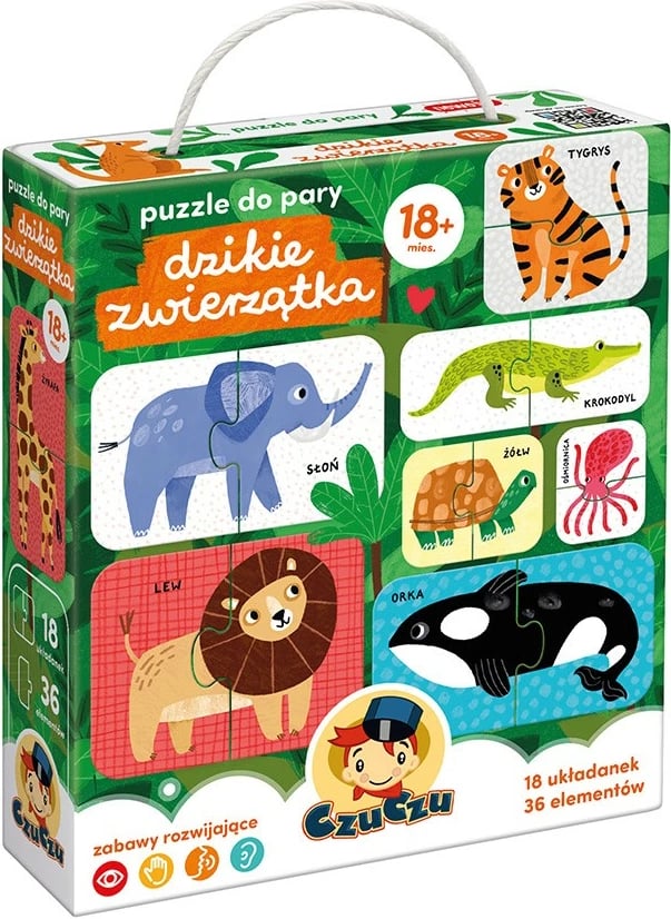 Puzzle për çifte CzuCzu 2566, 18 puzzle, 36 pjesë, për fëmijë, me kafshë të egra