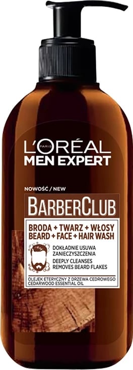 Xhel pastrues 3-në-1 për mjekër, fytyrë dhe flokë L'Oreal Paris Men Expert Barber Club për meshkuj 200ml