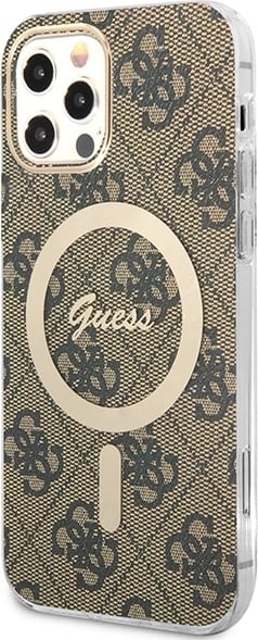 Set mbështjellës Guess GUBPP12MH4EACSW me karikues wireless për iPhone 12/12 Pro, 4G Print, kafe