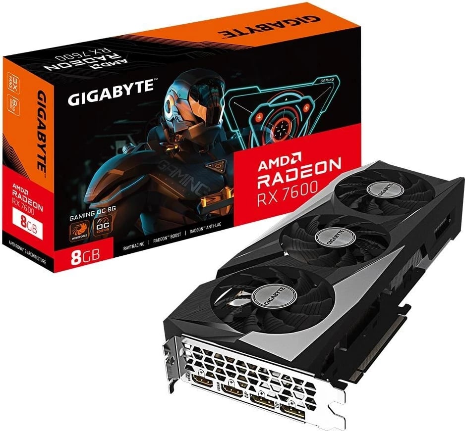 Kartelë grafike Gigabyte Radeon RX 7600 OC, 8 GB GDDR6, E zezë