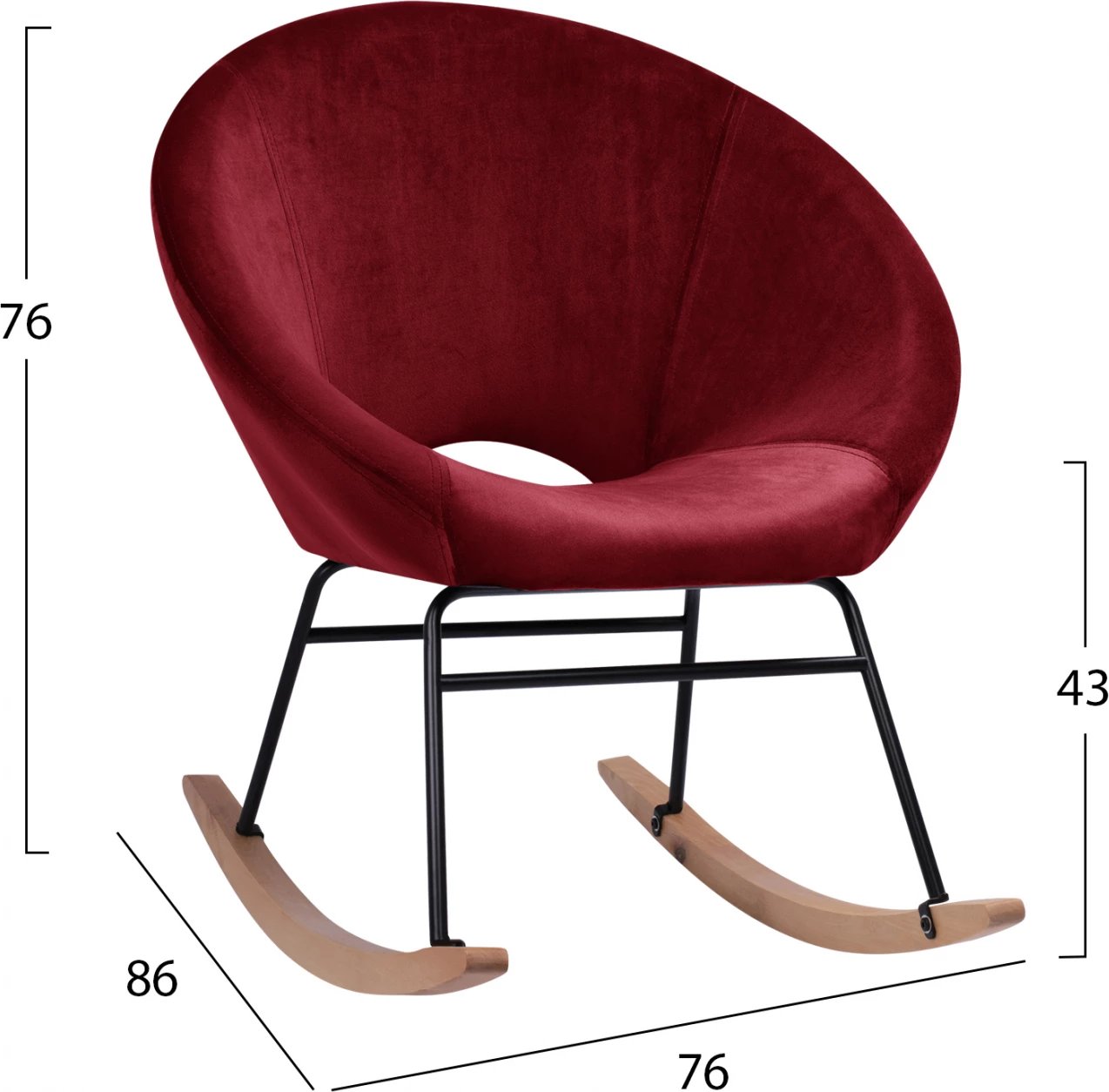 Karrige lëkundëse prej kadifeje, Paulina FH8399.06, e kuqe burgundy, 76x86x76 cm