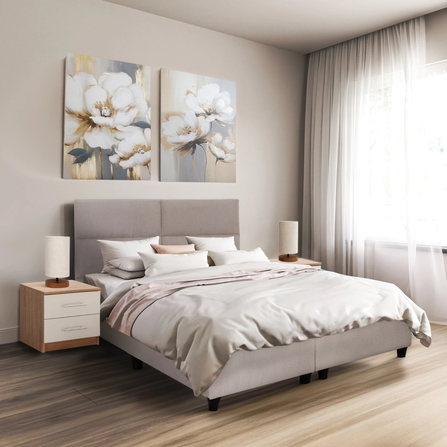 Krevat dopio MILO, material stof bezhë, për dyshek 160x200cm