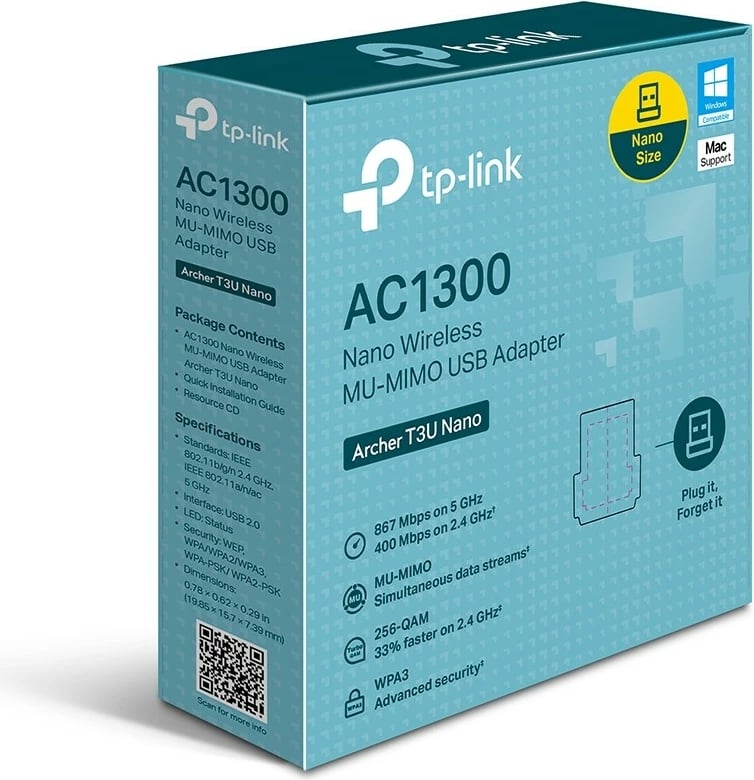 Kartë rrjeti USB WiFi TP-LINK Archer T3U Nano AC1300, nano