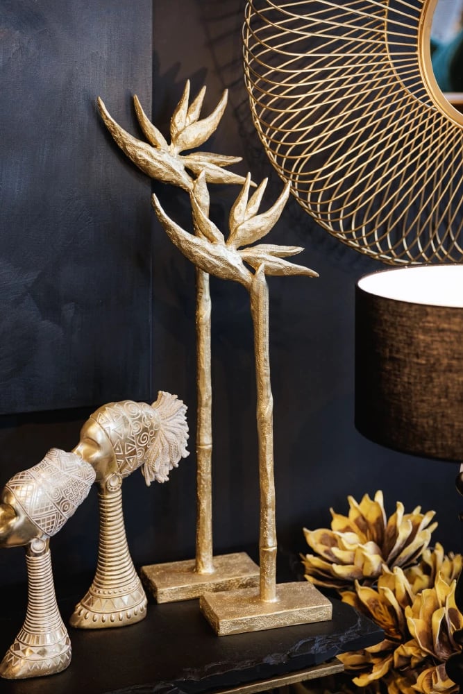 Dekor lule Paradise Bird, polirezine, ngjyrë ari, 23x9x75cm