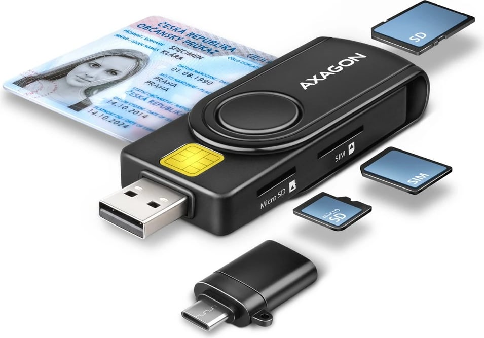 Lexues kartelash AXAGON CRE-SMP2A, USB 2.0, SD/microSD/SIM/ID, i zi