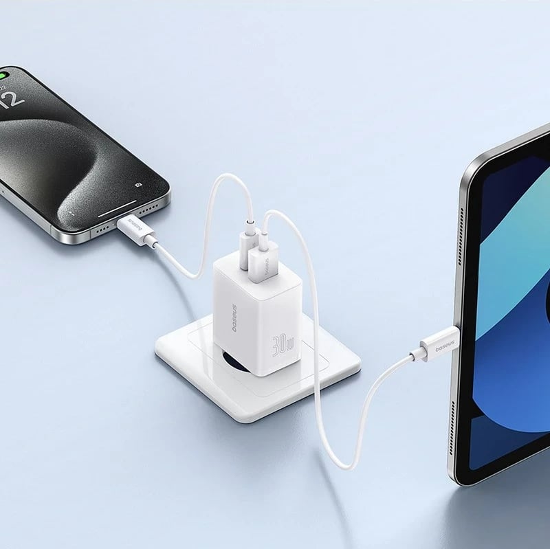 Karikues Baseus P10111404213-00 Cube USB-C / USB-A 30W, Bardhë