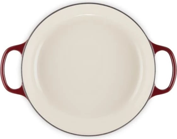 kaserolë e cekët gize, Le Creuset Signature 30 cm, model 21180309494441, me kapak, Rhone e kuqe