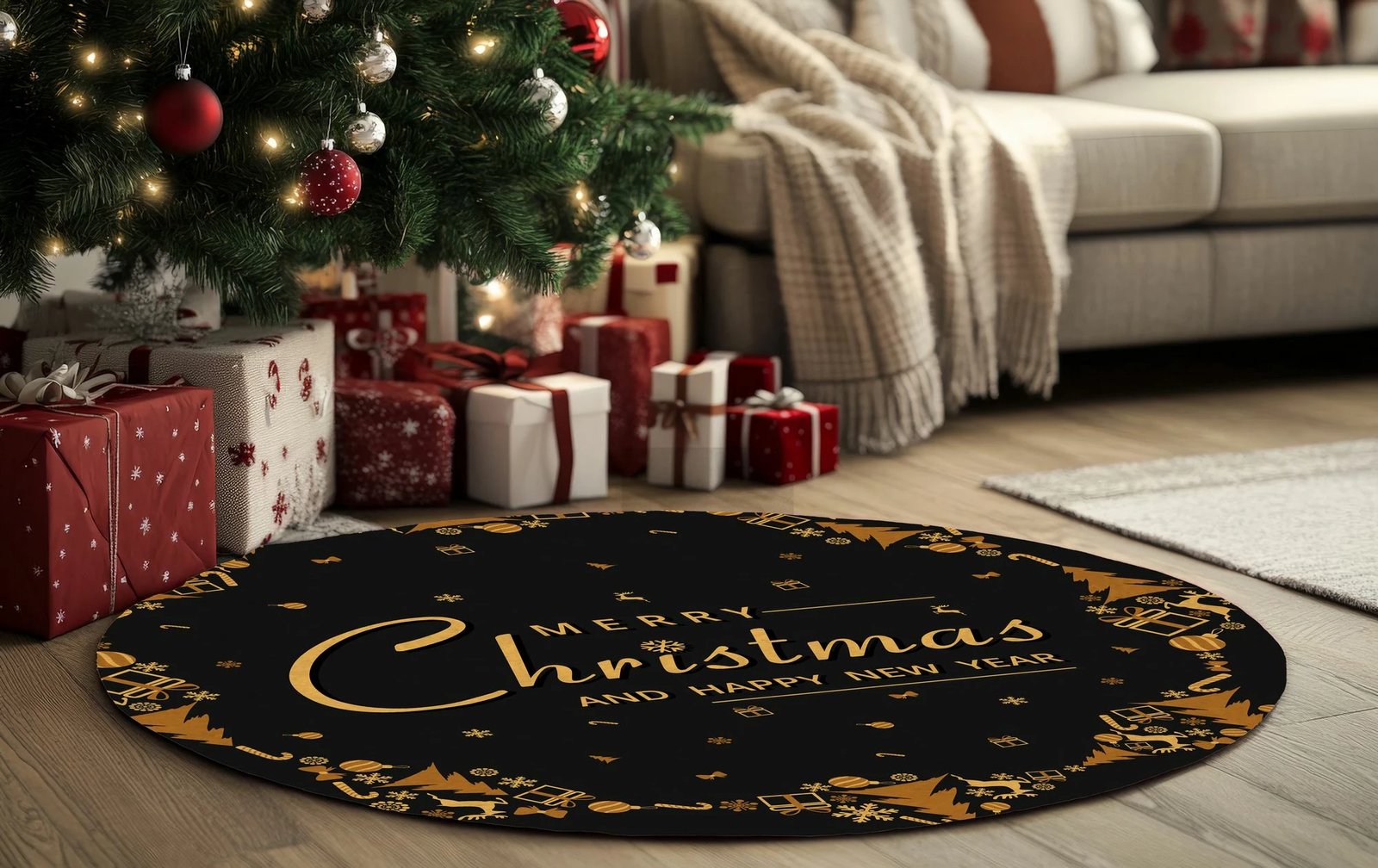 Qilim i rrumbullakët, tematikë Krishtlindjesh, shumëngjyrësh, 180x180cm, Crp-Yrlk26-8