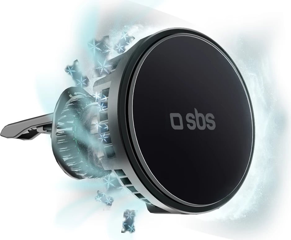 Mbajtës magnetik me karikues wireless SBS TESUPFANWIR15W, për grilë të ajrit, 15W, me ftohje, i zi