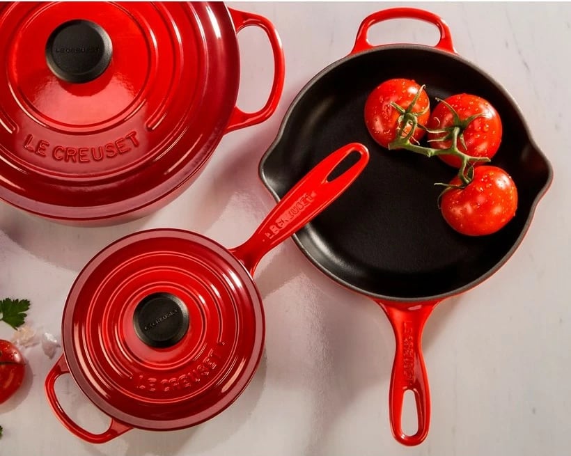 Tigan i rrumbullakët Le Creuset 20182230900422, gize, smalt, 26.9cm, i zi/kuq
