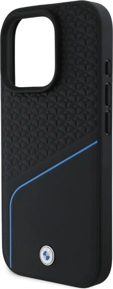 Mbështjellës BMW Sign Leather Textured And Line MagSafe për iPhone 16 Pro Max, i zi