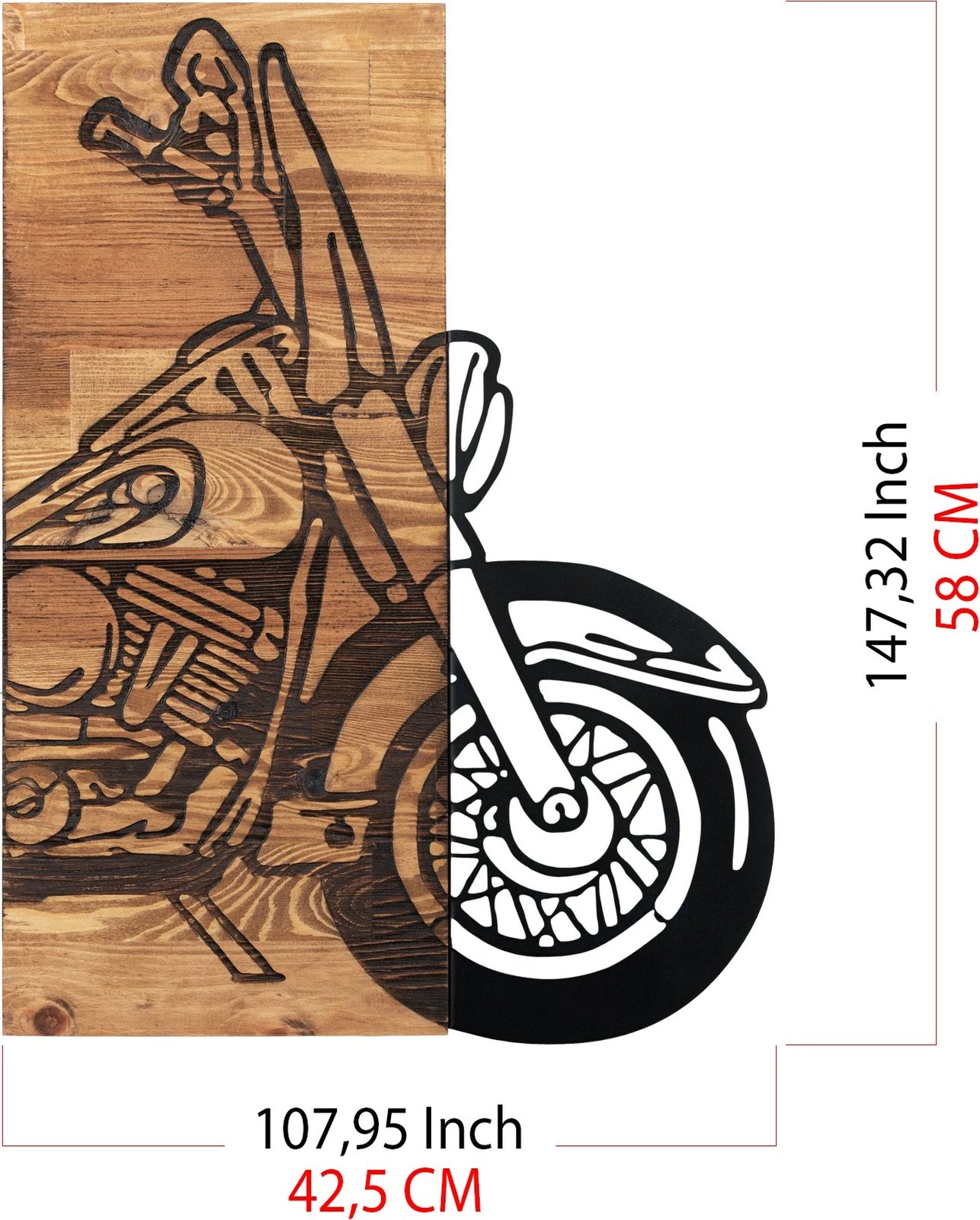 Aksesor dekorativ për mur, dru dhe metal, Wallity Chopper 3, ngjyrë e zezë dhe arre, 42.5x58cm