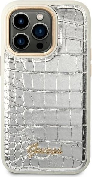 Mbështjellës Guess Croco Collection për iPhone 14 Pro 6.1", argjendtë