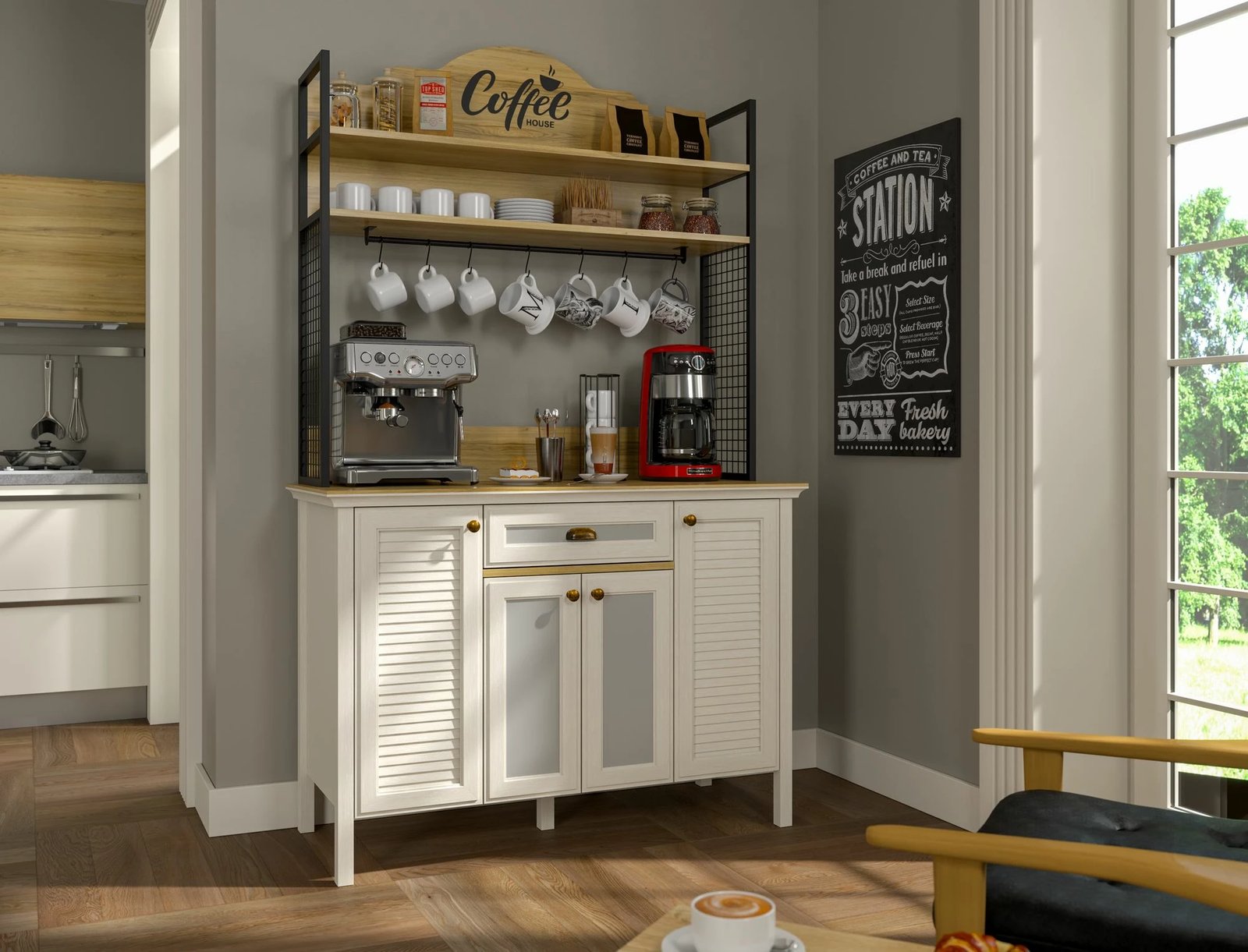 Dollap për kafe, krem, lis, e zi, Skye Decor, FRN-21027