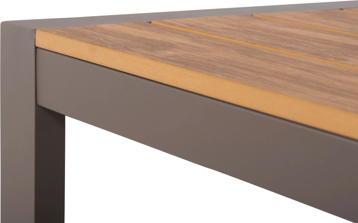 Tavolinë ngrënieje për jashtë GOYA, alumini, ngjyrë shampanjë & sipërfaqe tavoline polywood, 160x80x75 cm