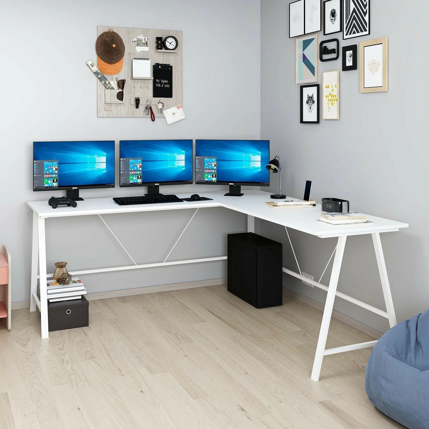Tavolinë pune për studime, Team L, e bardhë, Hanah Home
