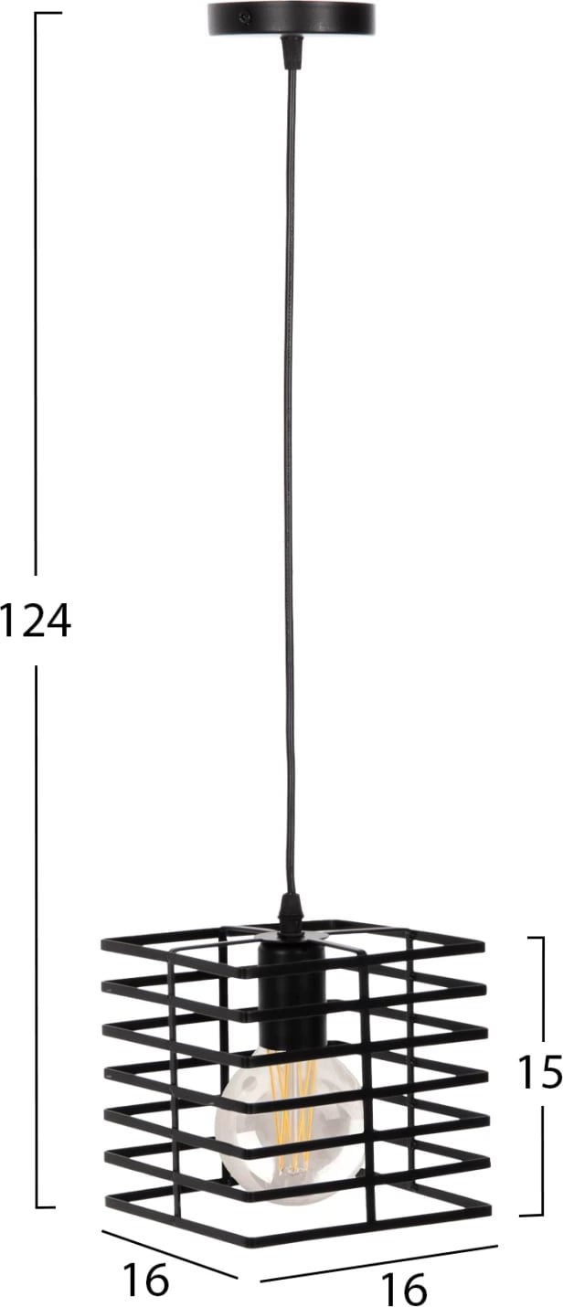 Llambë varëse tavani, kapak metali i zi, FH4131, 16x16x124H cm Llambë varëse tavani, kapak metali i zi, FH4131, 16x16x124H cm