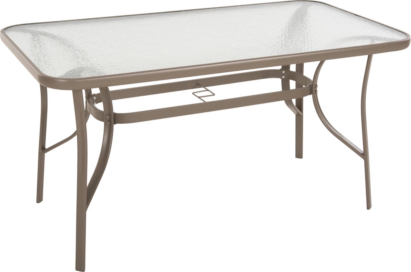 Tavolinë BRUNO FH5106.04 metalike, ngjyrë shampanjë, me sipërfaqe tavoline prej xhami të kalitur, 140x80x71 cm