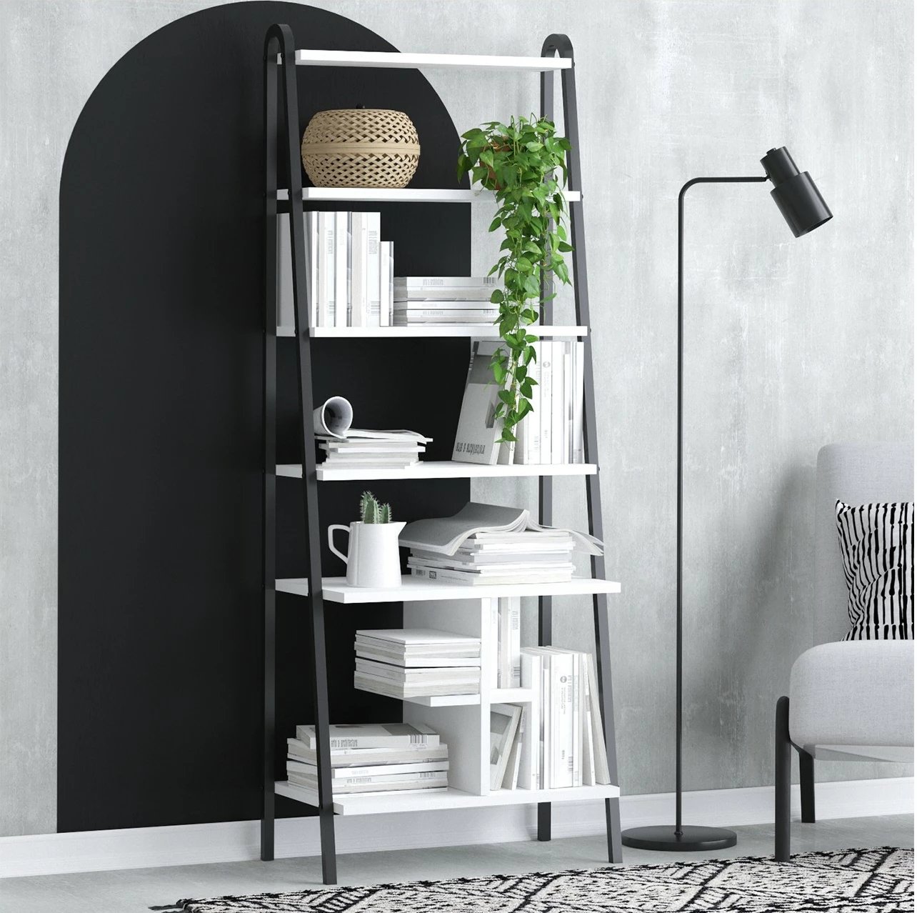 Raft librash Hanah Home, Bruno - zi, bardhë