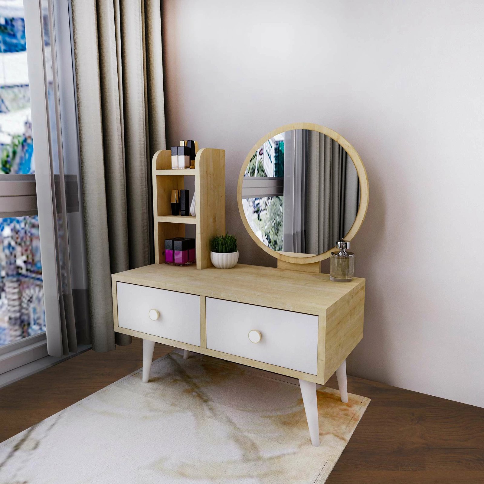 Tavolinë grimi Hanah Home Cindy, e bardhë dhe safir