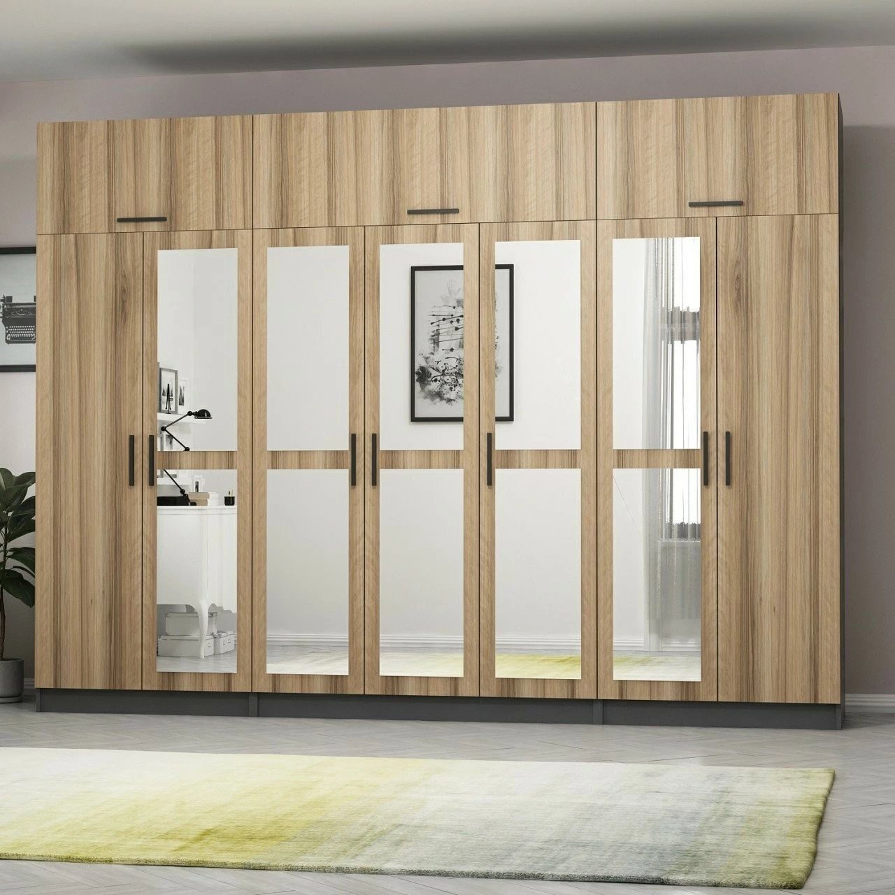 Dollap garderobe Skye Decor, ngjyrë arrë dhe antracit, 315x235x52cm