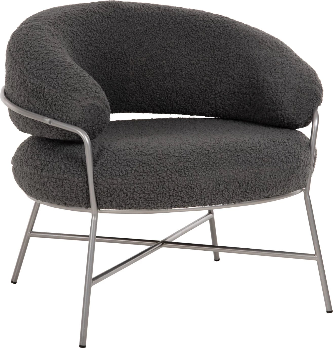 Fotelje TRUDI, stof boucle gri, kornizë metalike argjendi, 84x79x76cm