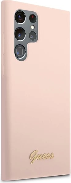 Mbështjellës Guess për Samsung Galaxy S23 Ultra, Silicone Vintage Gold Logo, Rozë