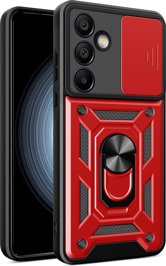 Mbështjellës Hurtel Hybrid Armor Camshield me stand dhe mbulesë kamere për Samsung Galaxy A26, Kuq