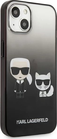 Mbështjellës Karl Lagerfeld KLHCP13STGKCK për iPhone 13 mini 5.4", hardcase, Ikonik Karl & Choupette, Gradient, i zi